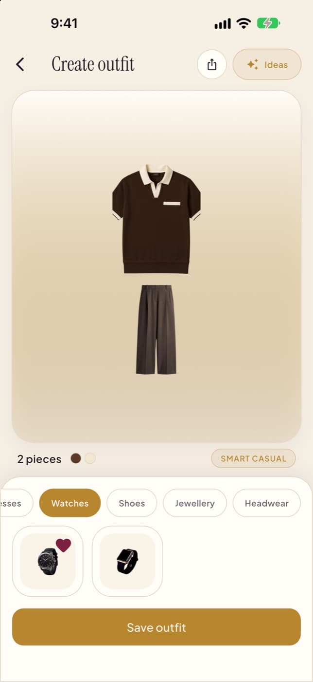 Peffet Outfit builder screen